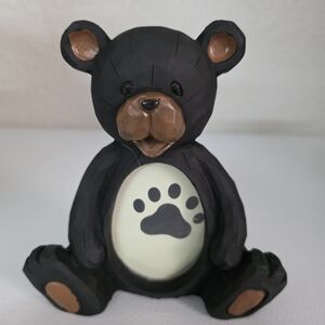 Lipco Black Bear Figurine with Paw PrintCute Sitting Bear Photo Frame, 8.5-inch